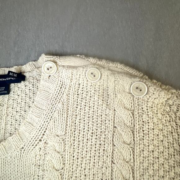 Cream Cable Knit Fisherman's Sweater Ralph Lauren Sport M Beige Preppy *READ - Picture 6 of 11